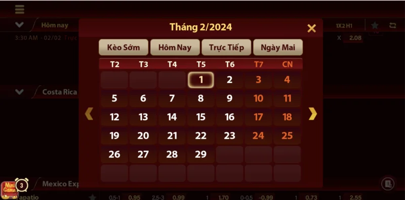 Chức năng chọn ngày giúp cược thủ dễ dàng hơn