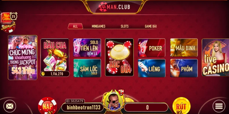 Nhà cái Manclub sở hững sảnh game bài hấp dẫn bậc nhất thị trường